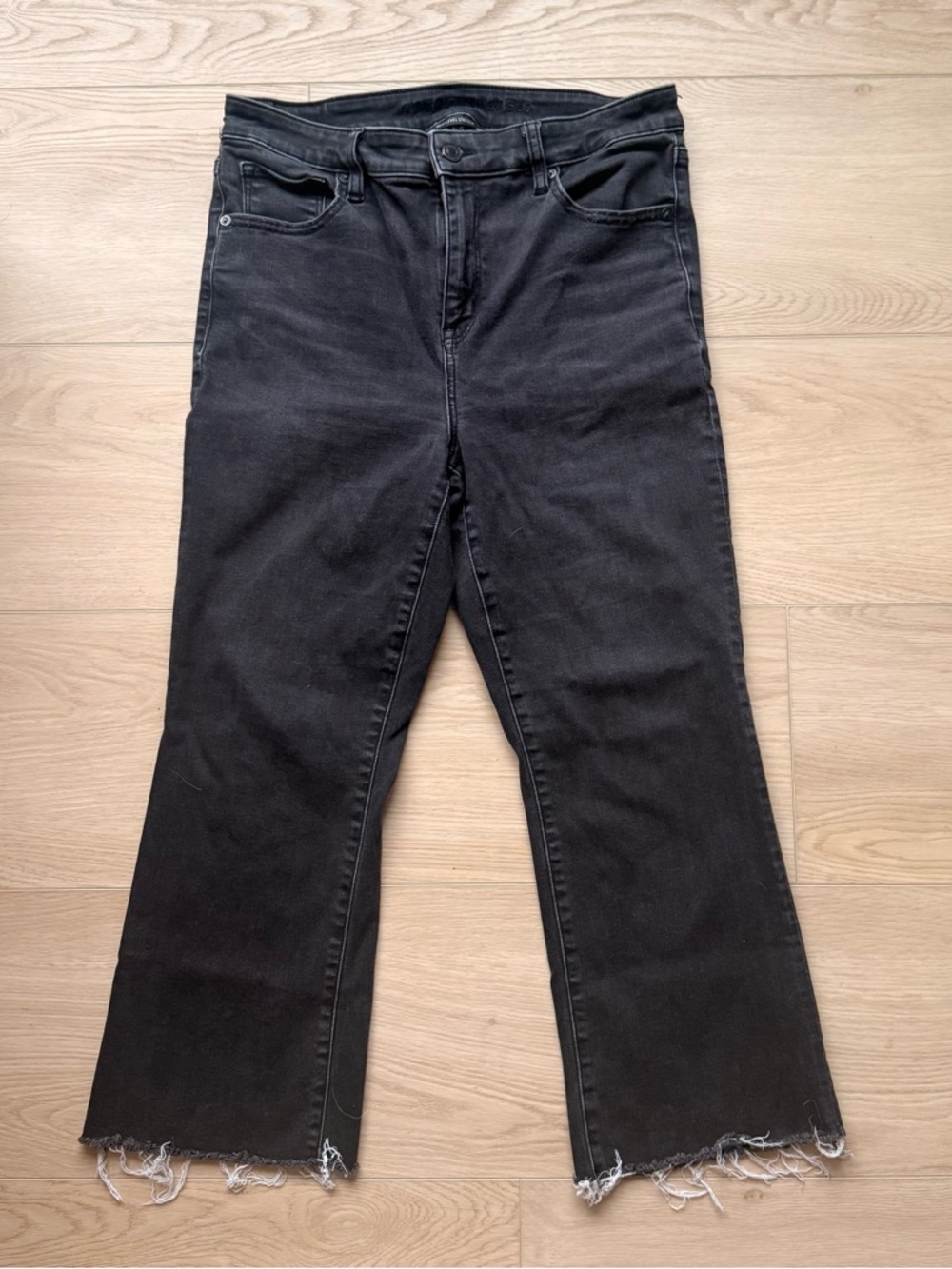 American Eagle Outfitters Black Cropped Flare Jeans with Raw Hem